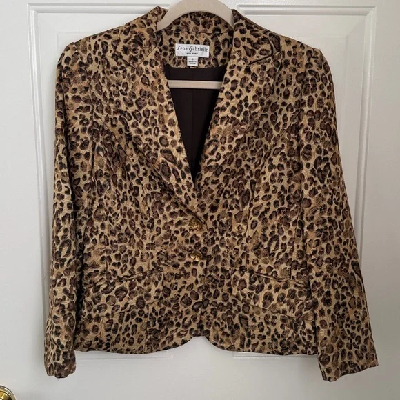 Vintage 90s Lena Gabrielle Cheetah Animal Print Women's Blazer - Size 6 - Picture 1 of 13